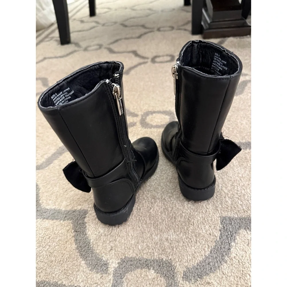 Vince Camuto Girls Black Faux Leather Rhinestone Bow Tall Boots Size 6 Toddler